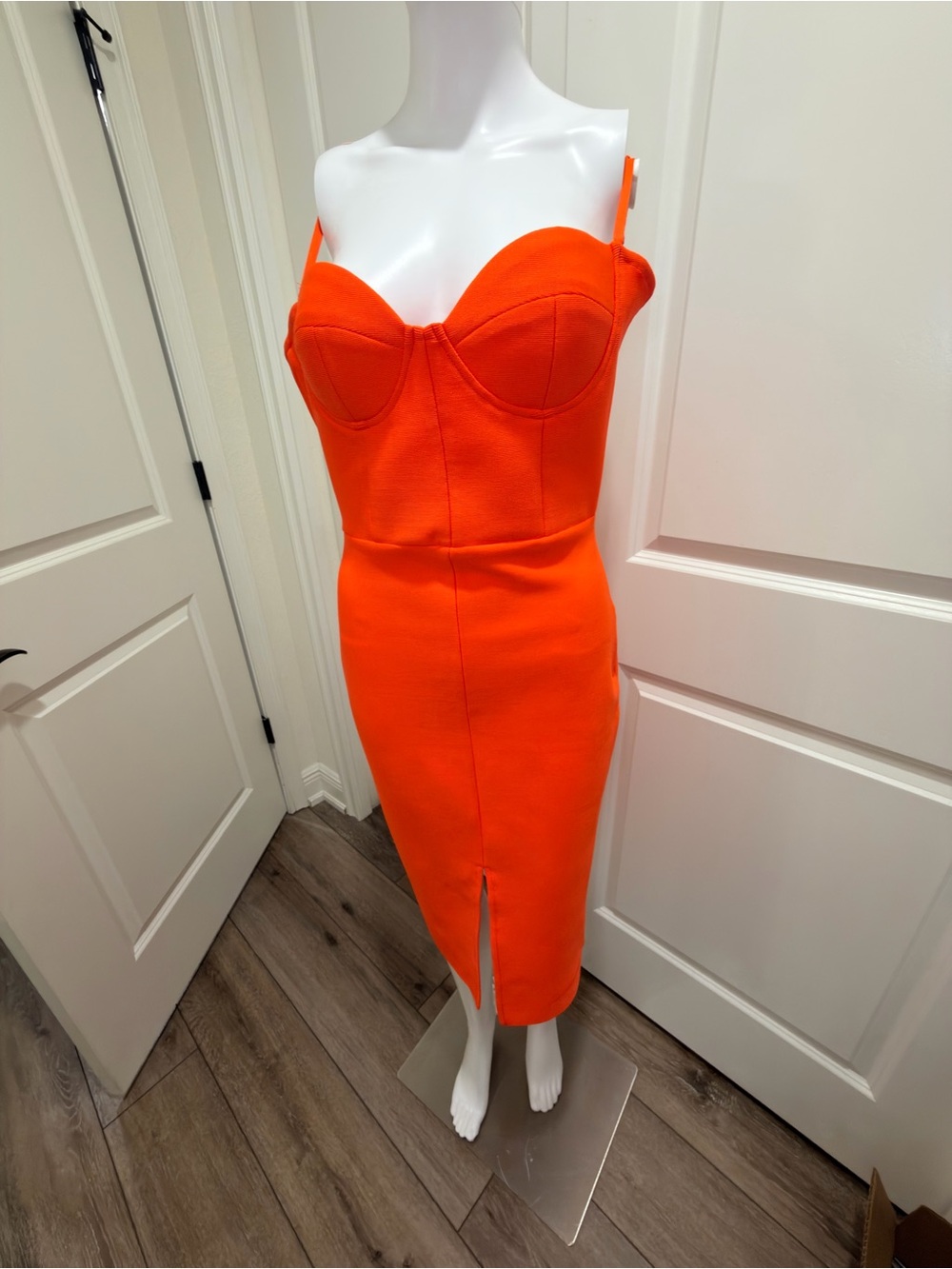 Bright Orange Bustier Midi Dress
